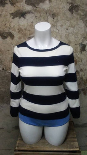 Chandail rayé blanc et bleu marin Tommy Hilfiger M/L