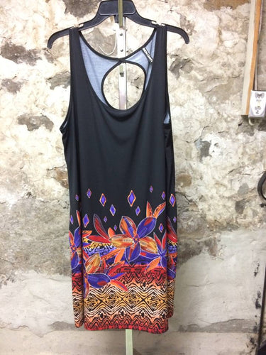 Robe noire motifs fleurs Simon Chang XL